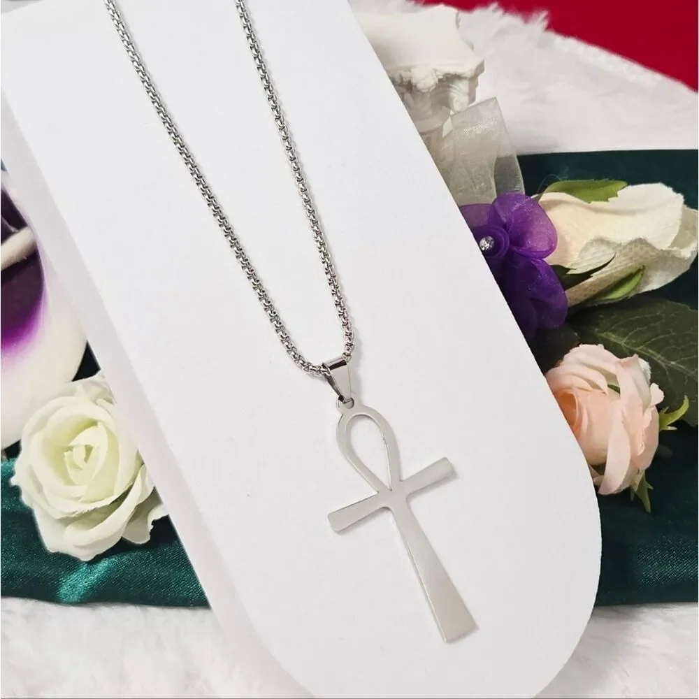 Stainless Steel Ankh Cross Pendant Necklace 20